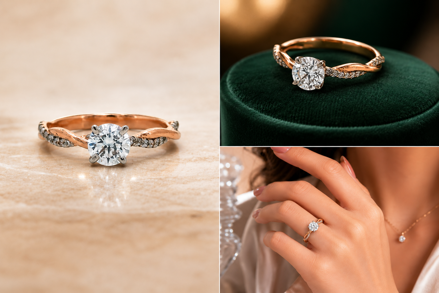 Elegant Twisted Rose Gold Solitaire Ring