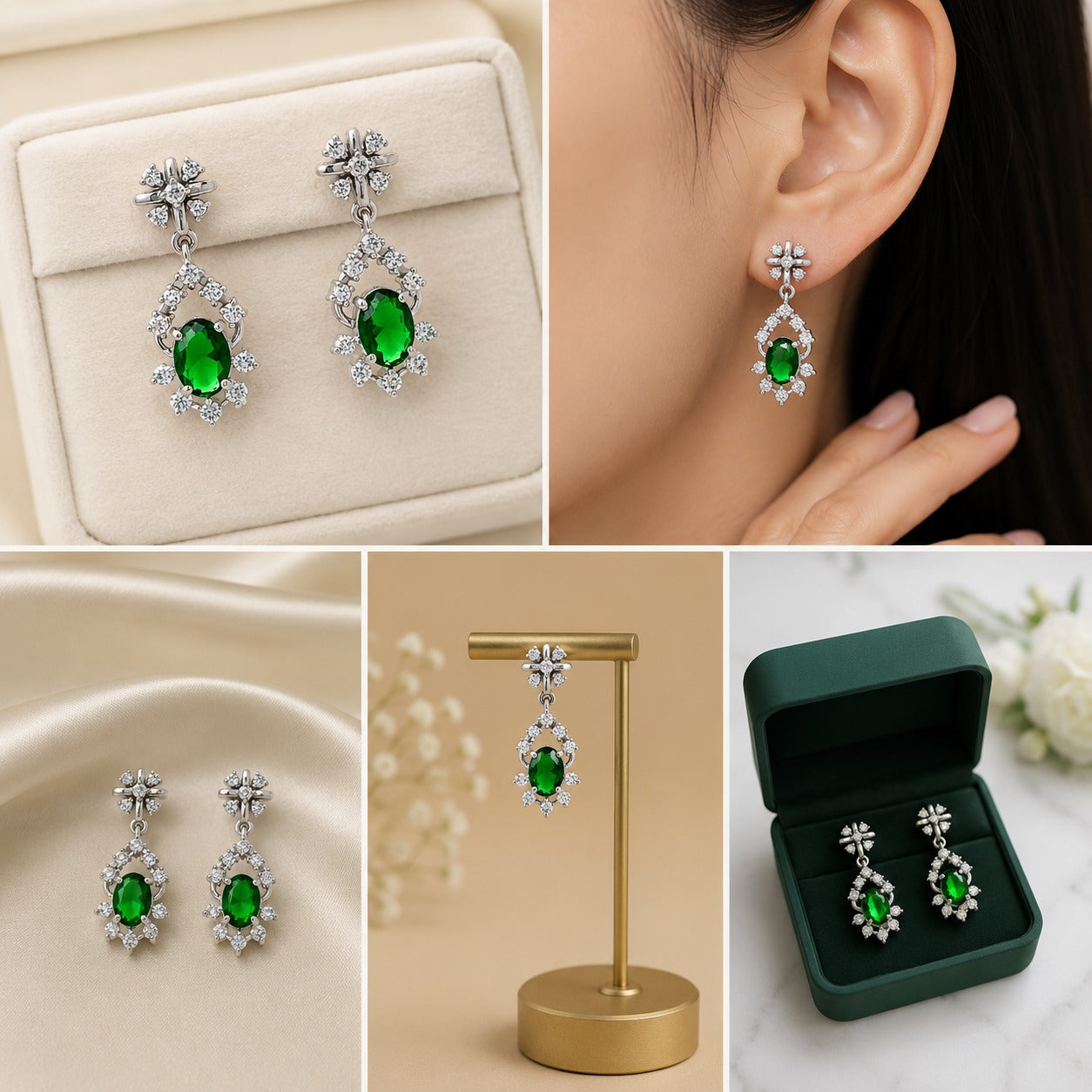 Emerald Bloom Diamond Drop Earrings