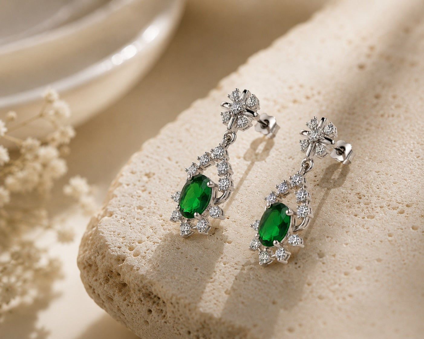Emerald Bloom Diamond Drop Earrings