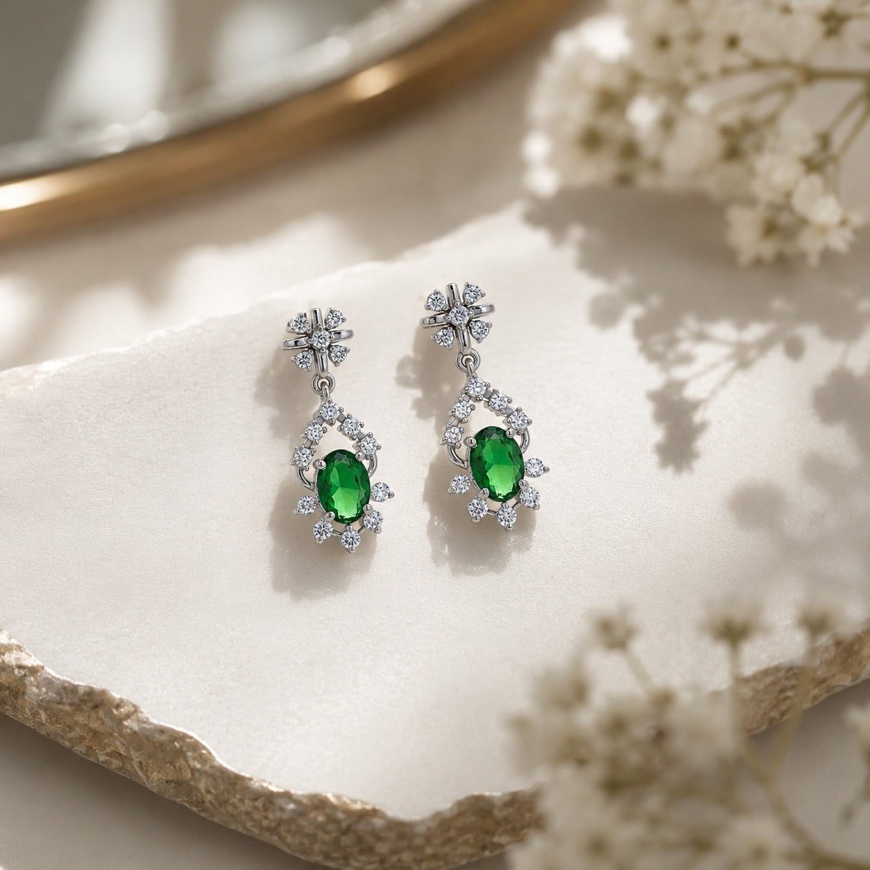 Emerald Bloom Diamond Drop Earrings