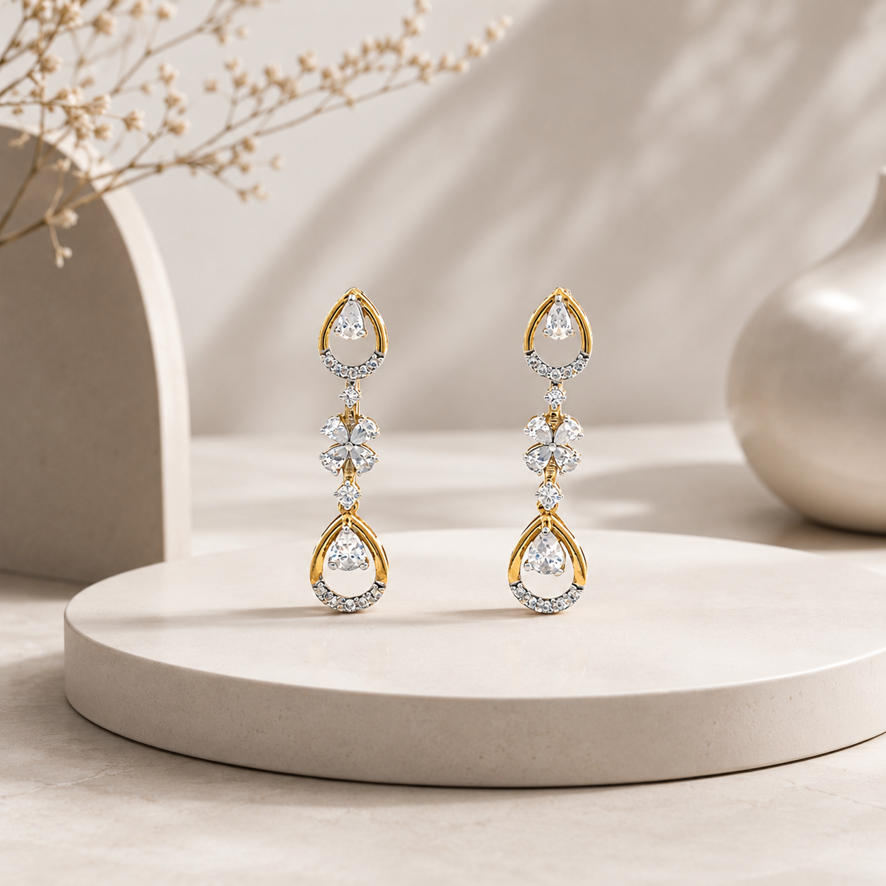 Floral Dewdrop Crystal Dangle Earrings