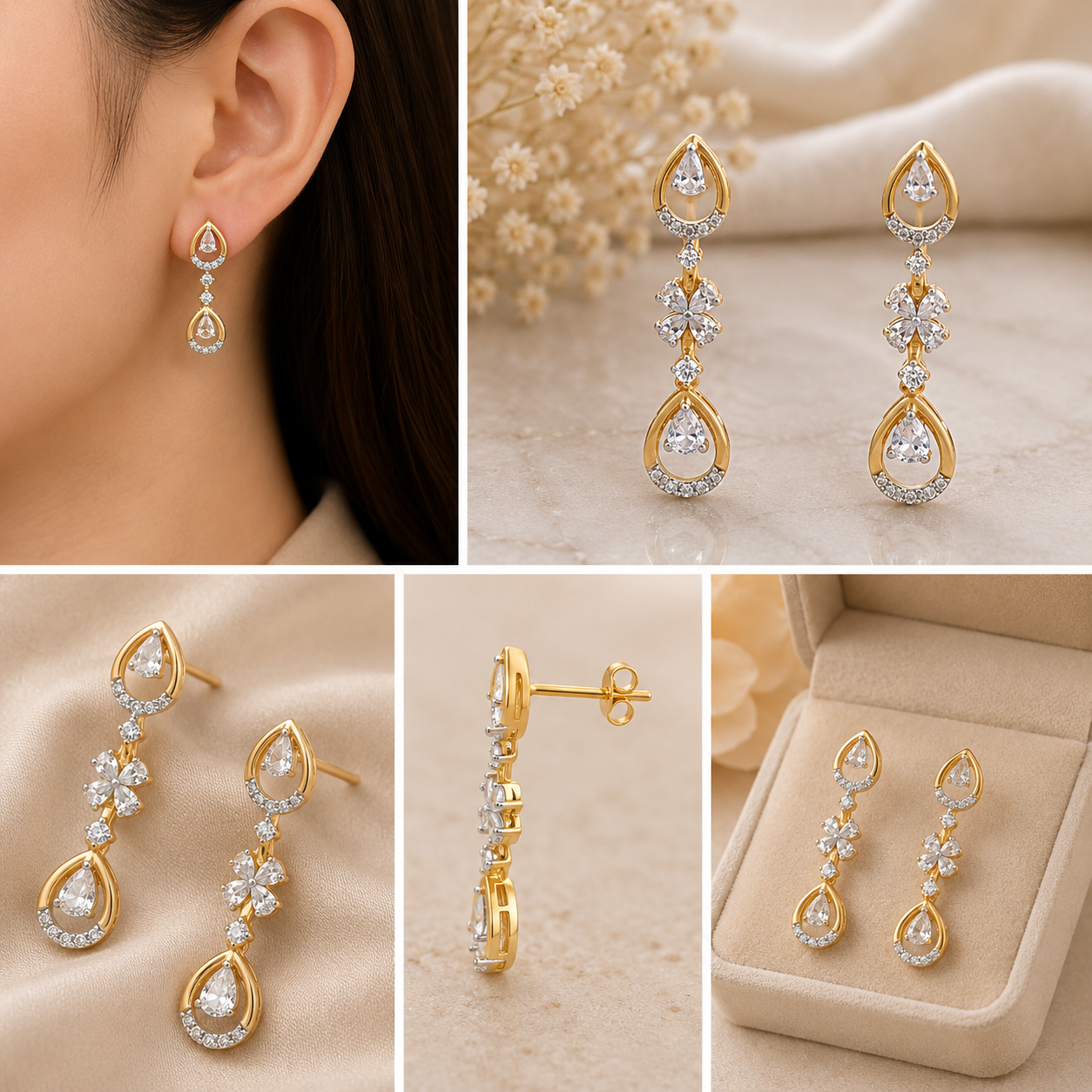 Floral Dewdrop Crystal Dangle Earrings