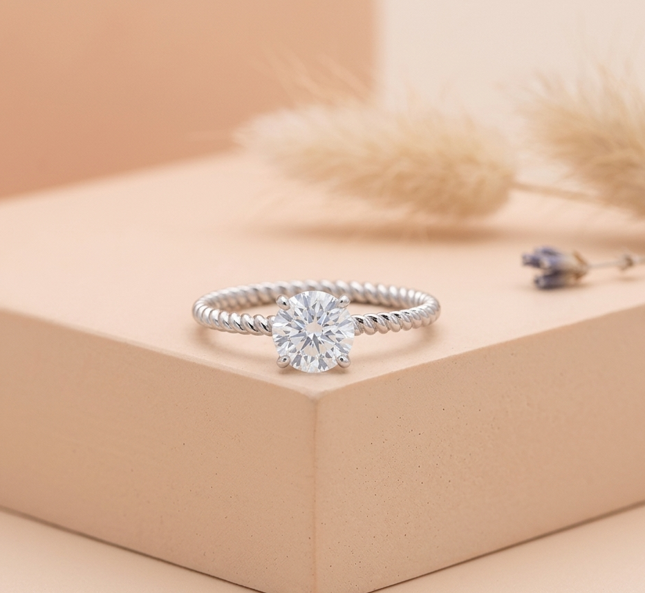 Twisted Band Solitaire Diamond Ring