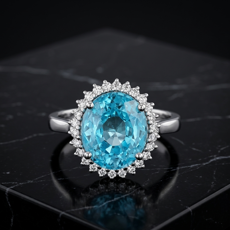 Elegant Blue Topaz Halo Ring