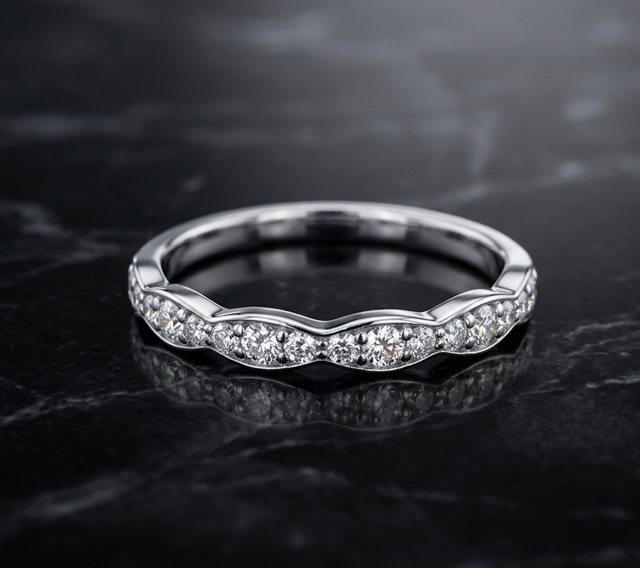 Elegant Wave Diamond Silver Band Ring