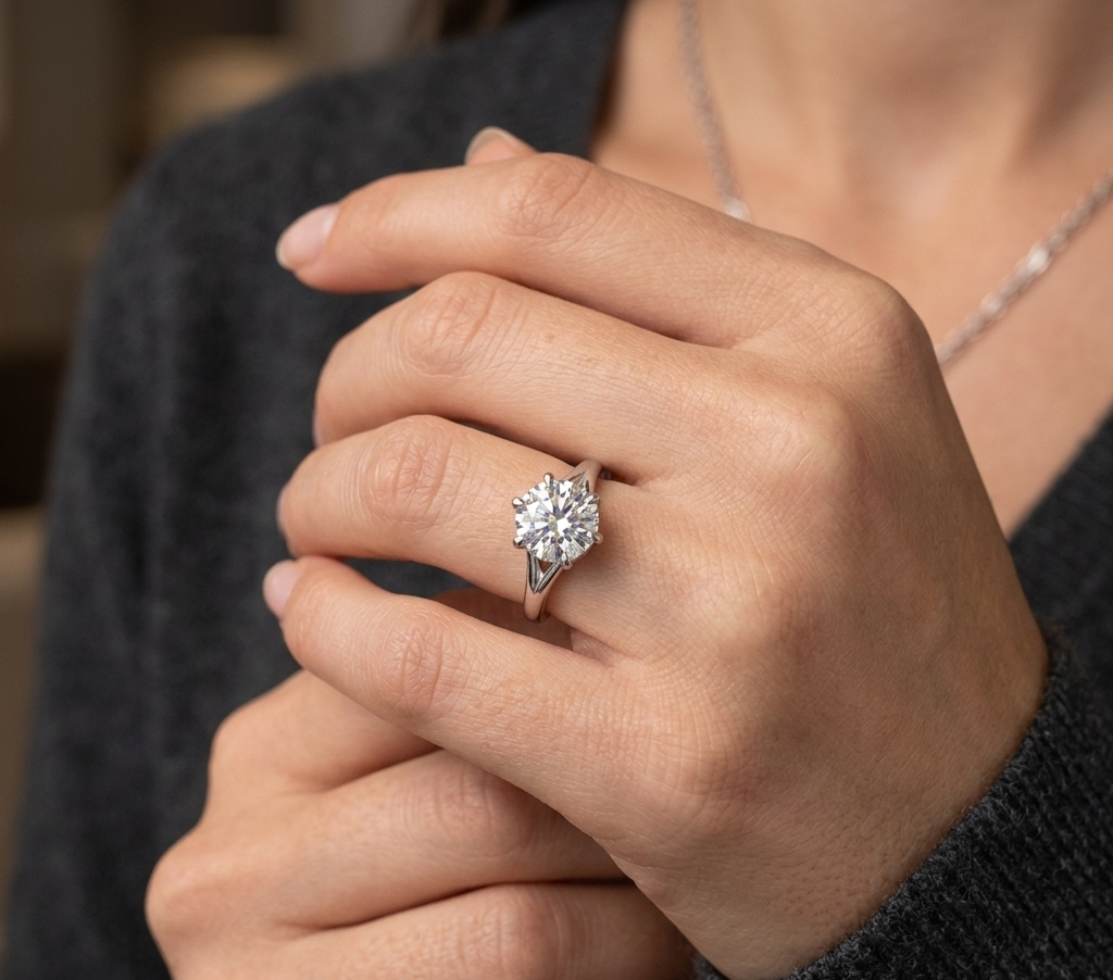 Elegant Silver Diamond Solitaire Ring