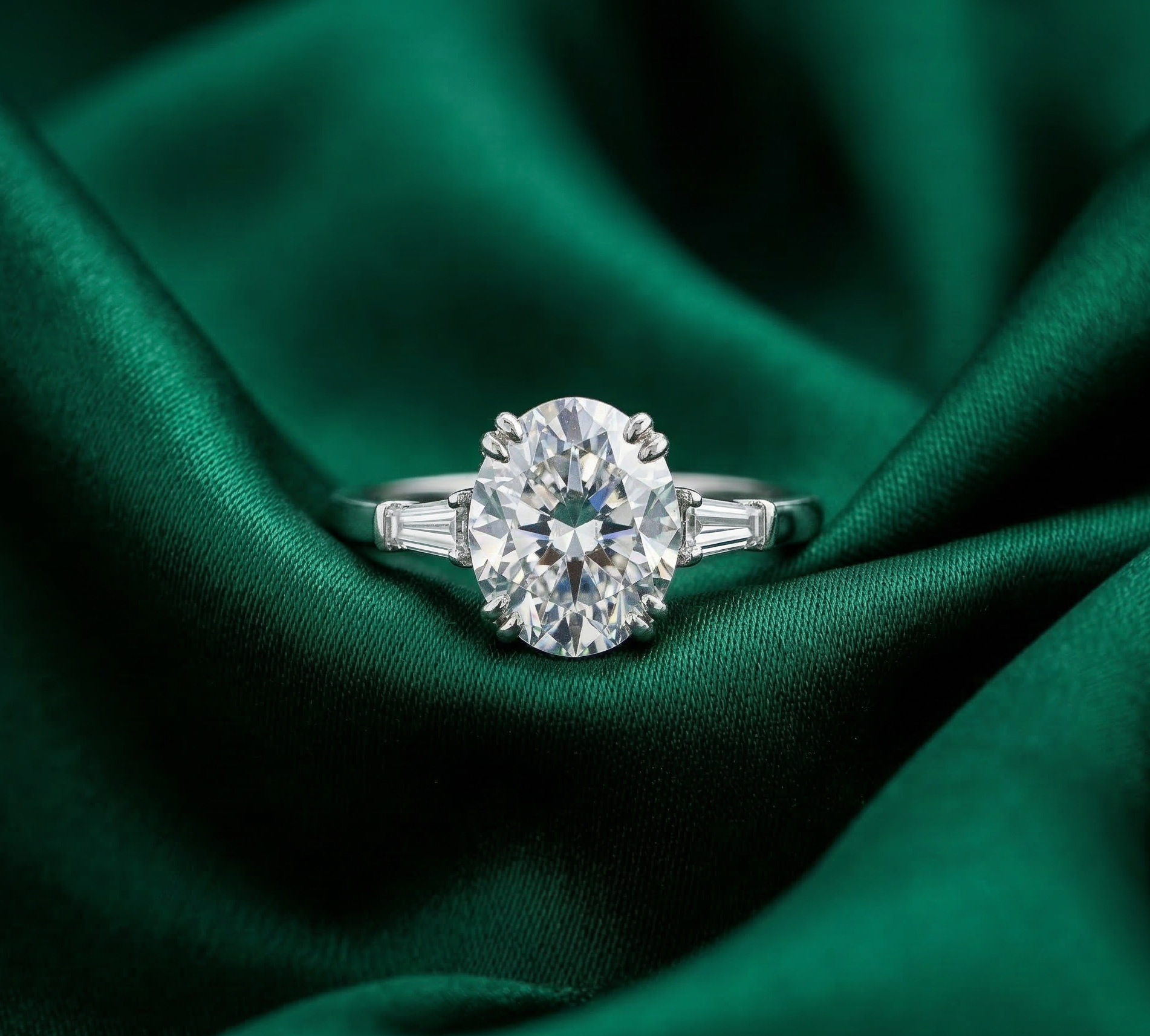 Elegant Oval Cut Solitaire Diamond Silver Ring