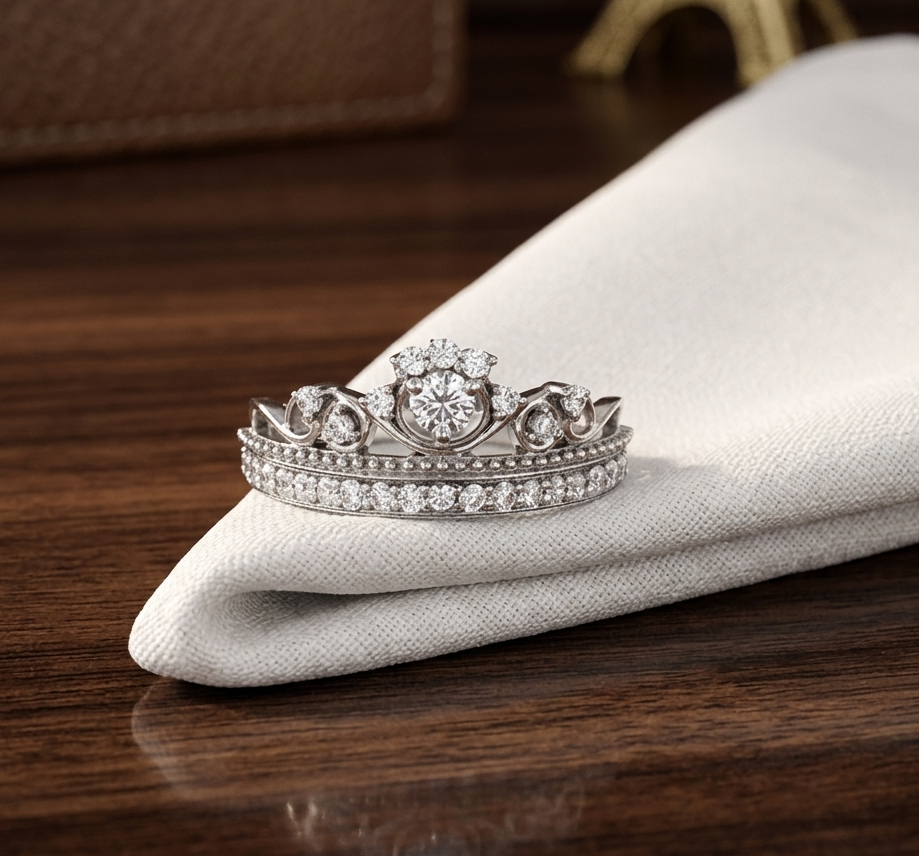 Elegant Crown Style Diamond Ring