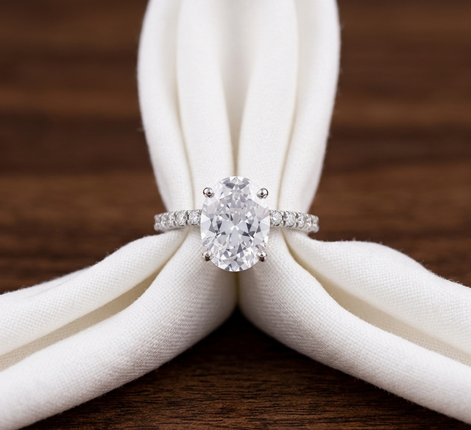 Oval Solitaire Diamond Silver Ring