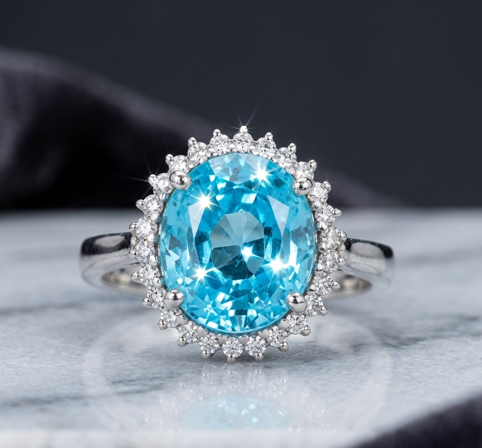 Elegant Blue Topaz Halo Ring