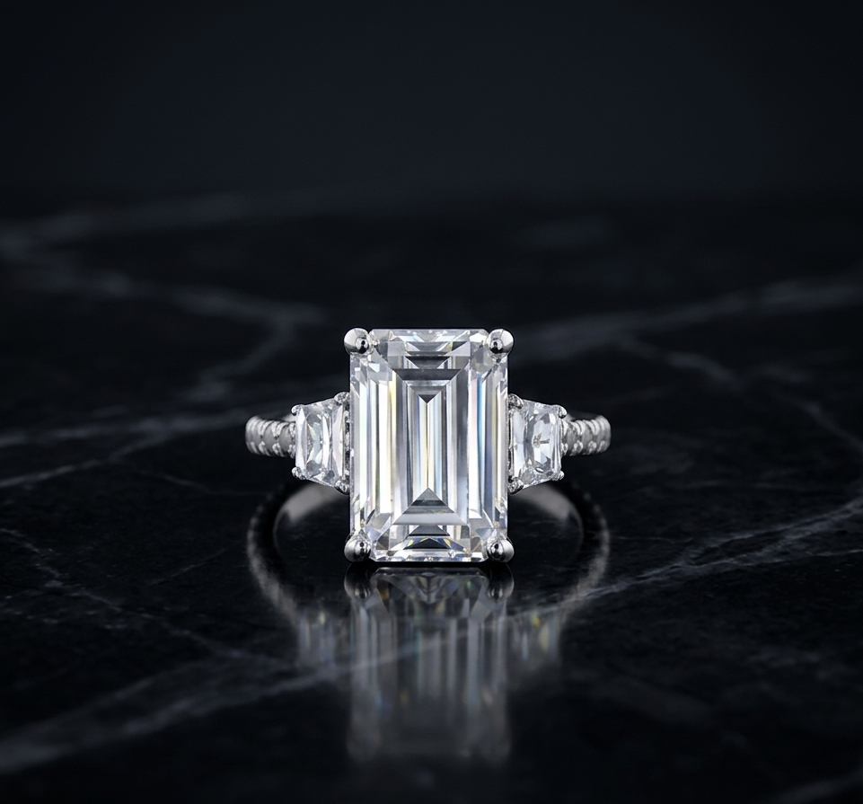 Emerald Cut Three Stone Diamond Ring