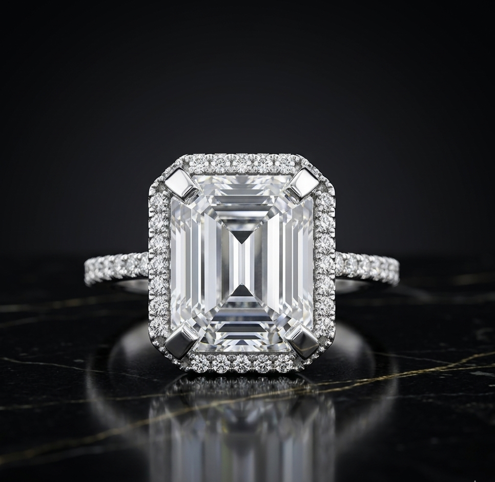 Emerald Cut Halo Diamond Ring
