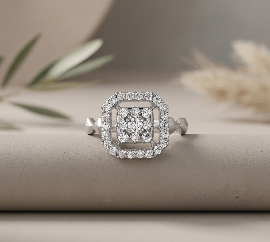 Square Halo Cluster Diamond Ring