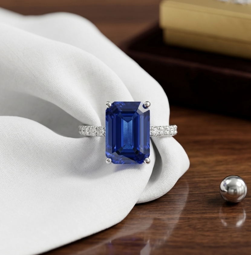Royal Blue Sapphire Cushion Ring