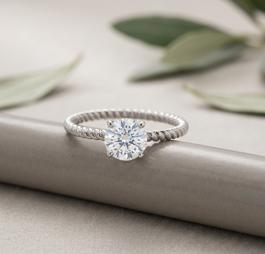 Twisted Band Solitaire Diamond Ring