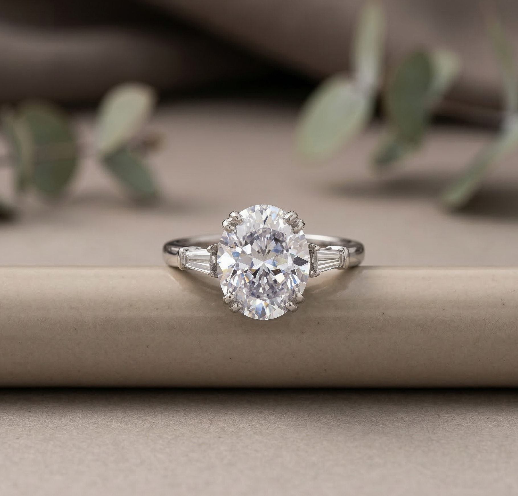Elegant Oval Cut Solitaire Diamond Silver Ring