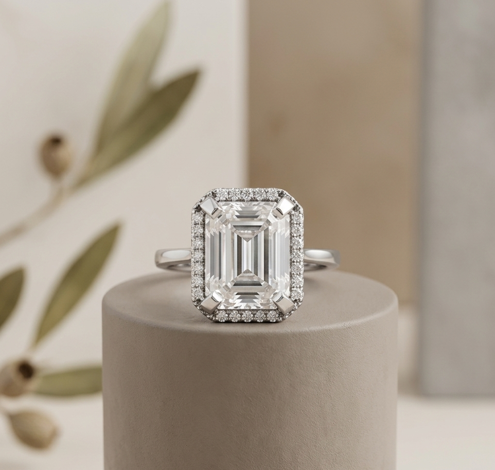 Emerald Cut Halo Diamond Ring