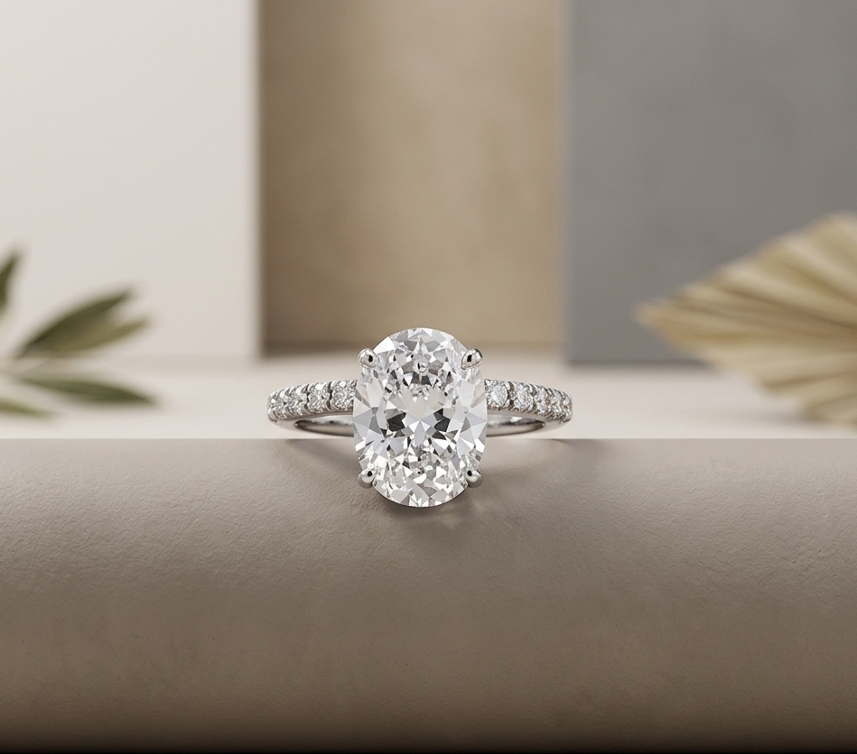 Oval Solitaire Diamond Silver Ring