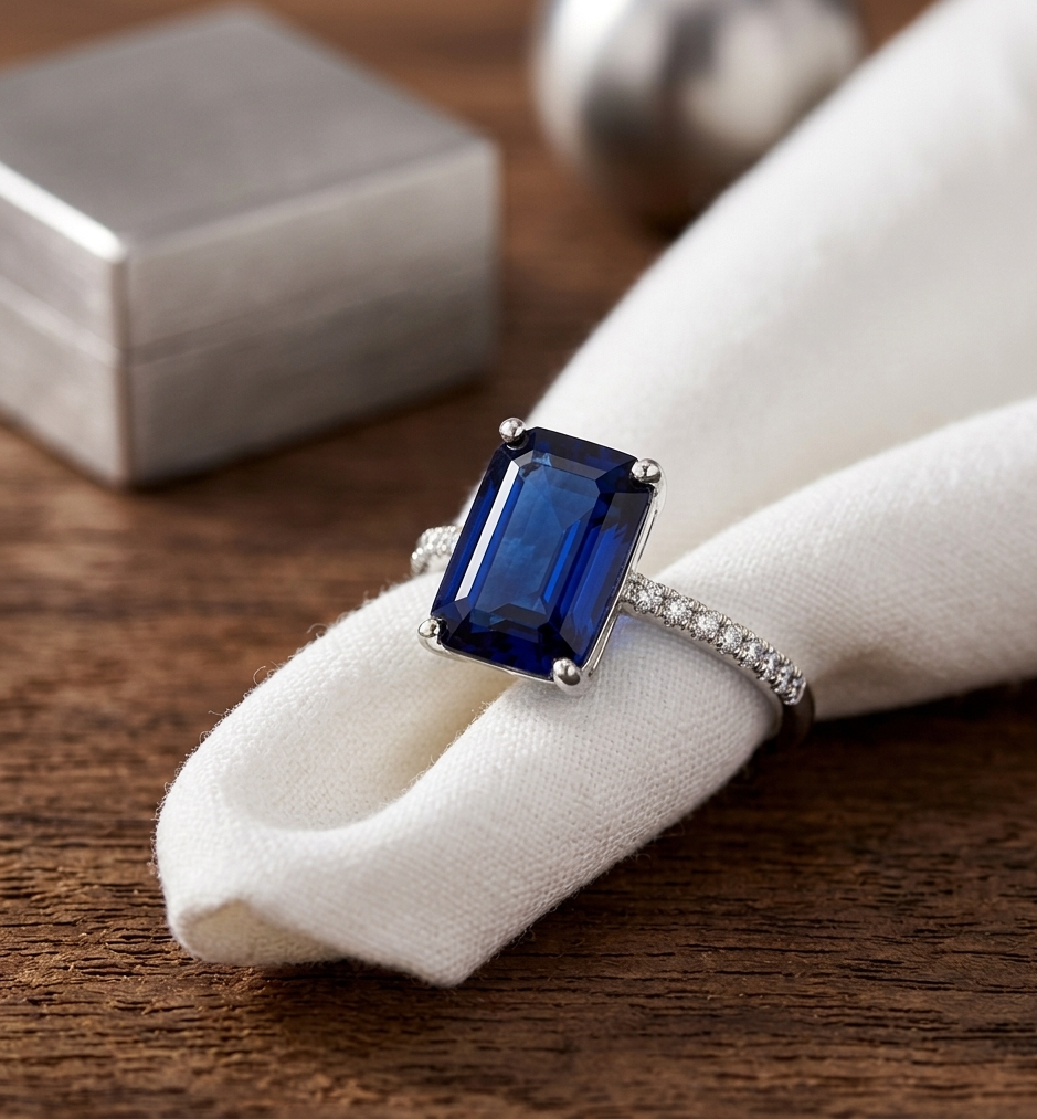 Royal Blue Sapphire Cushion Ring