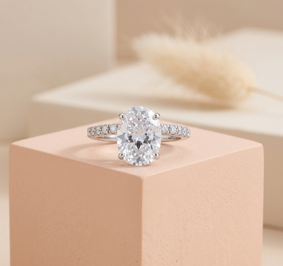Oval Solitaire Diamond Silver Ring