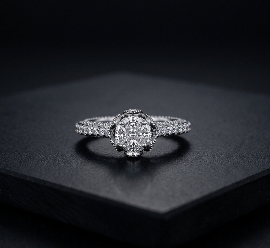 Vintage Milgrain Halo Diamond Ring