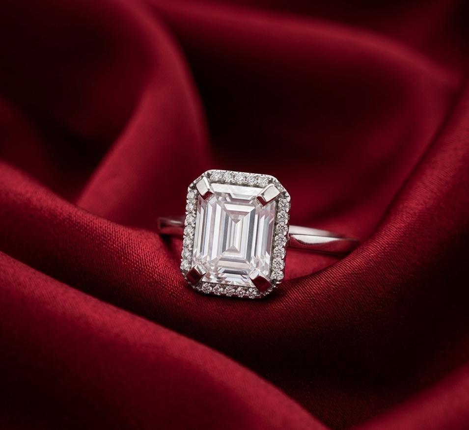 Emerald Cut Halo Diamond Ring
