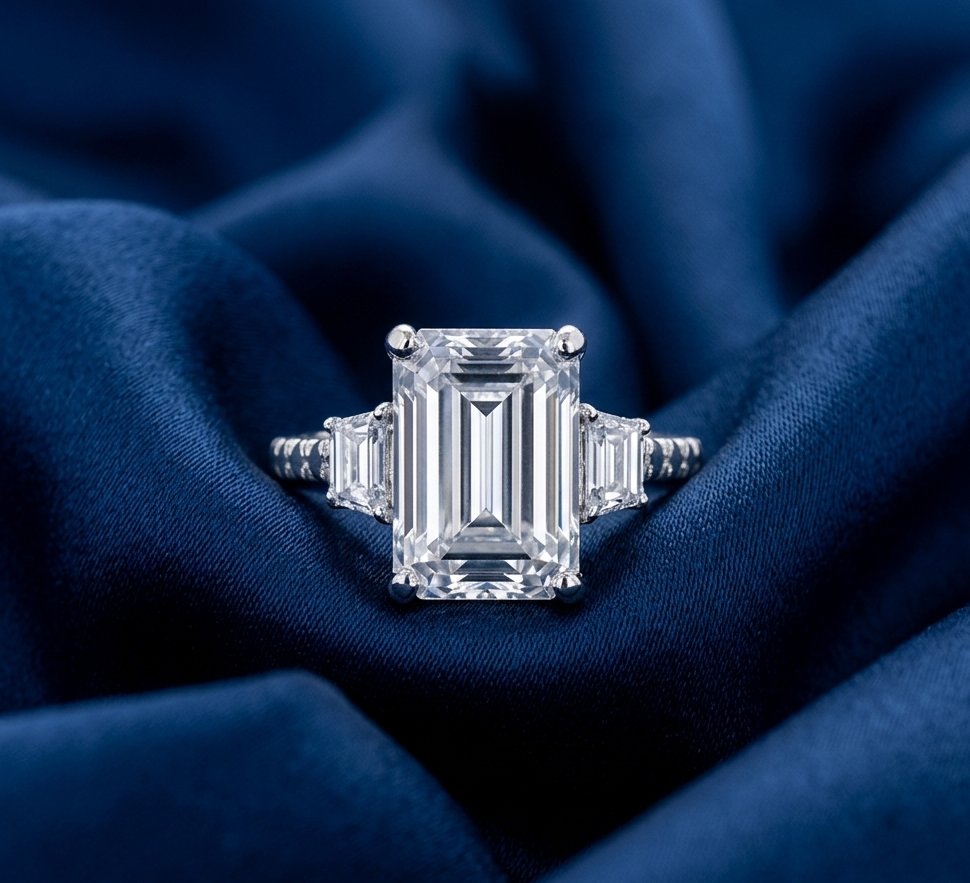 Emerald Cut Three Stone Diamond Ring