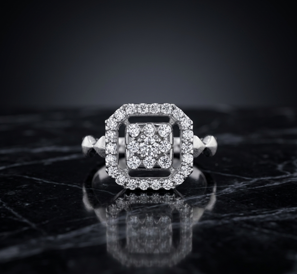 Square Halo Cluster Diamond Ring
