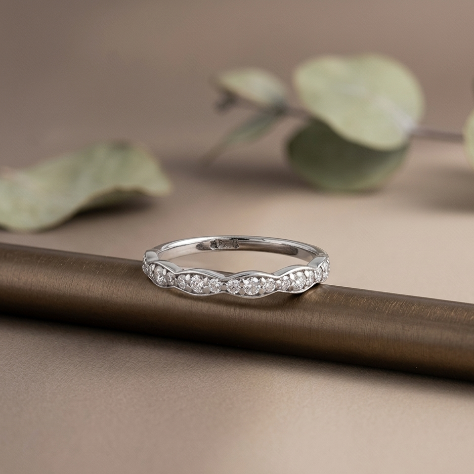 Elegant Wave Diamond Silver Band Ring