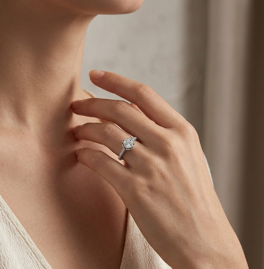 Vintage Milgrain Halo Diamond Ring