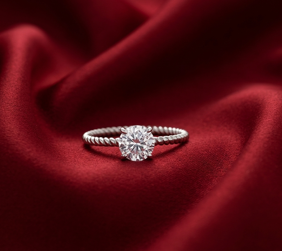 Twisted Band Solitaire Diamond Ring