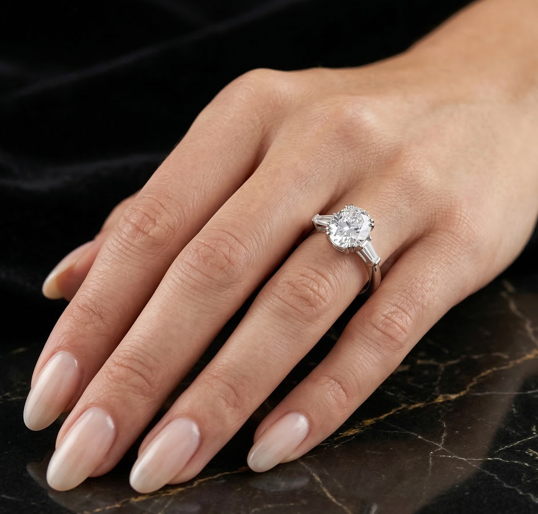 Elegant Oval Cut Solitaire Diamond Silver Ring