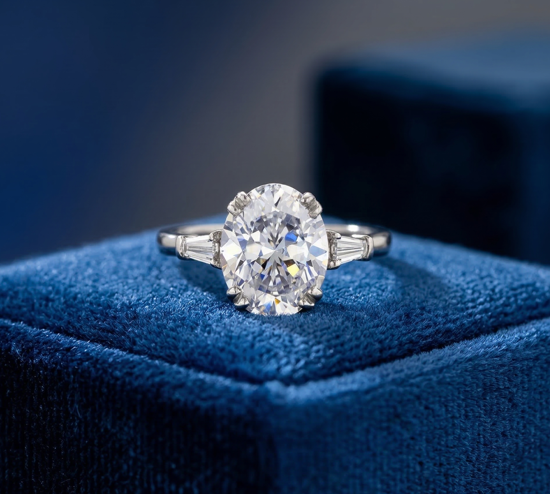 Elegant Oval Cut Solitaire Diamond Silver Ring