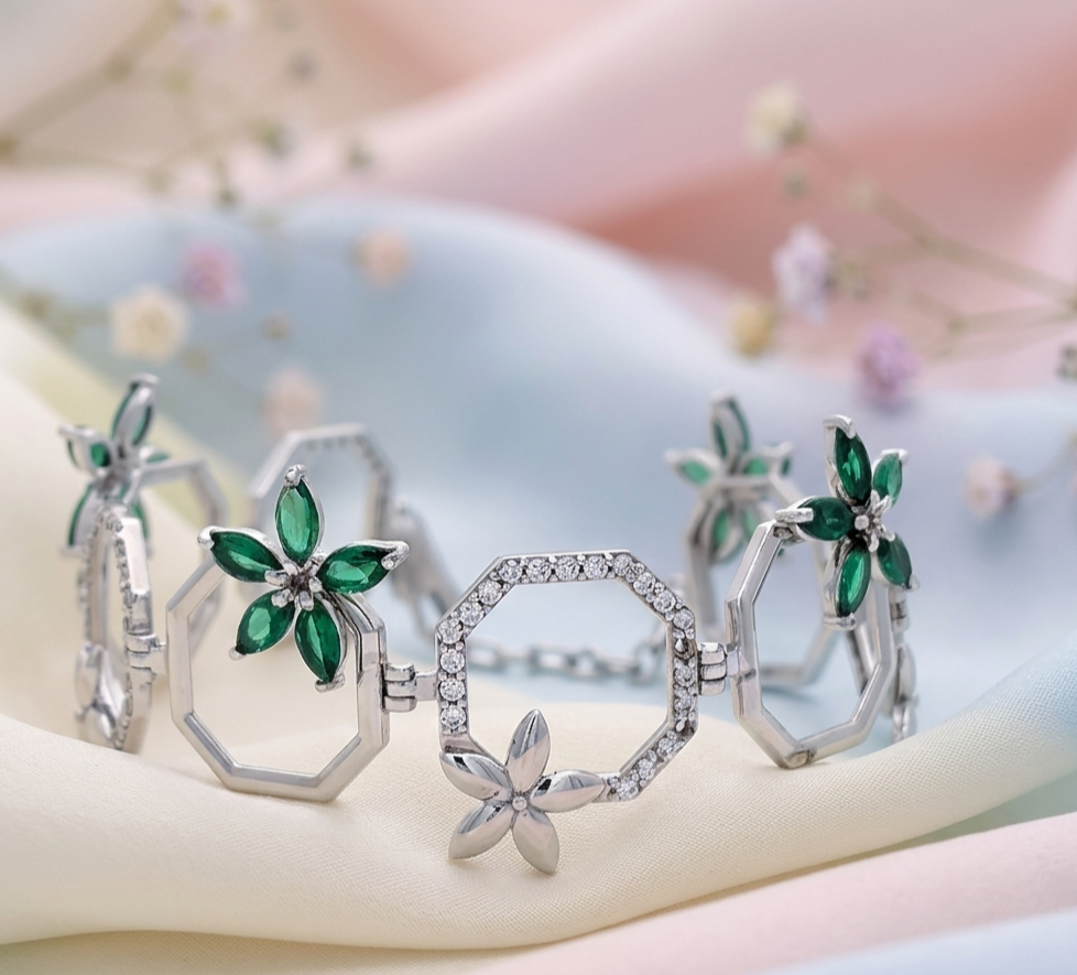 Emerald Floral Geometric Bracelet