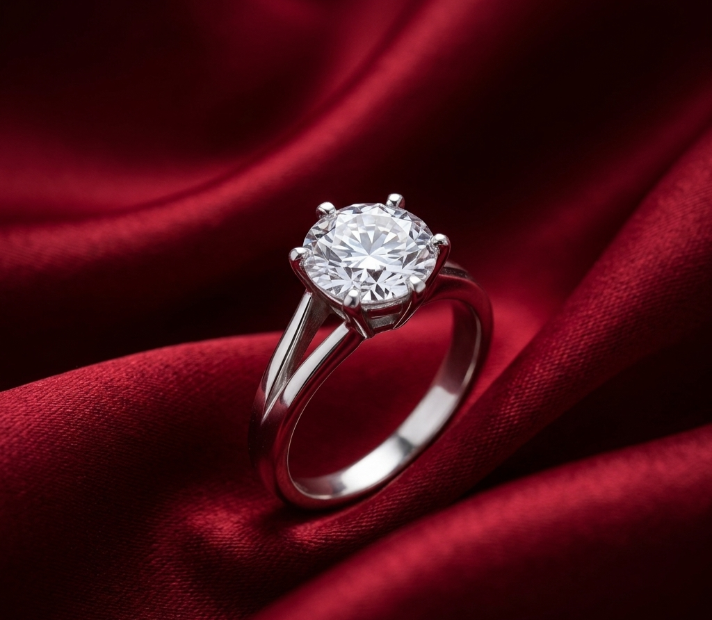 Elegant Silver Diamond Solitaire Ring