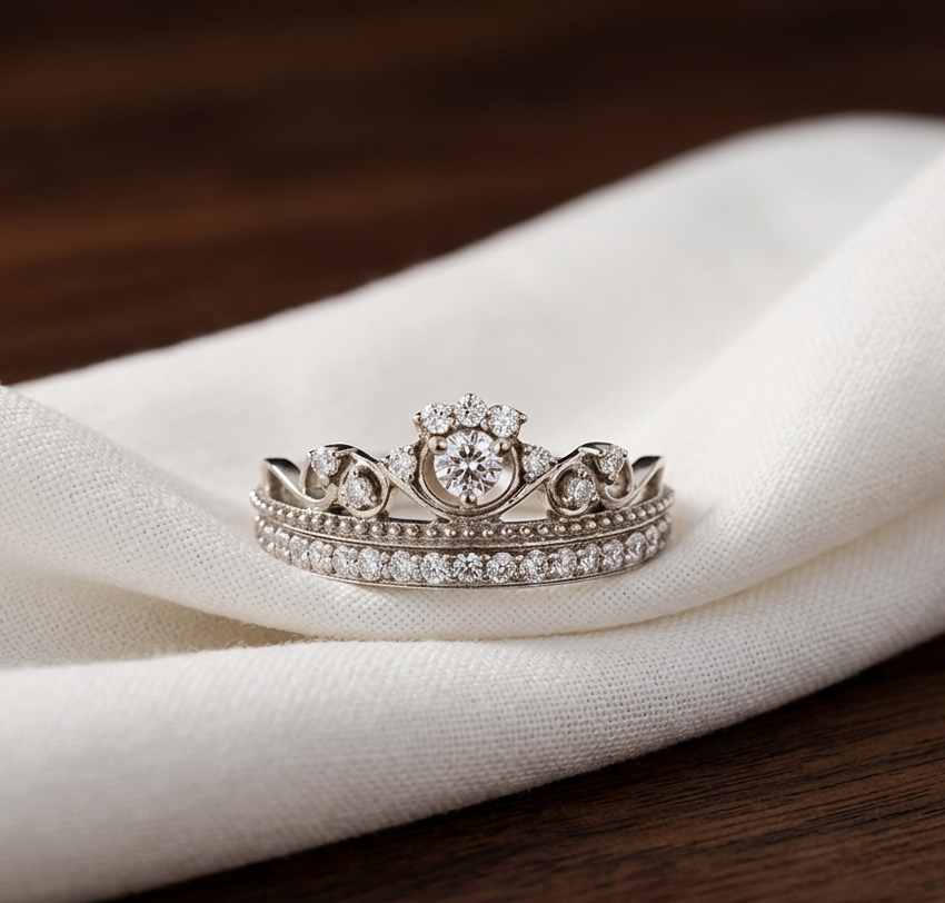 Elegant Crown Style Diamond Ring