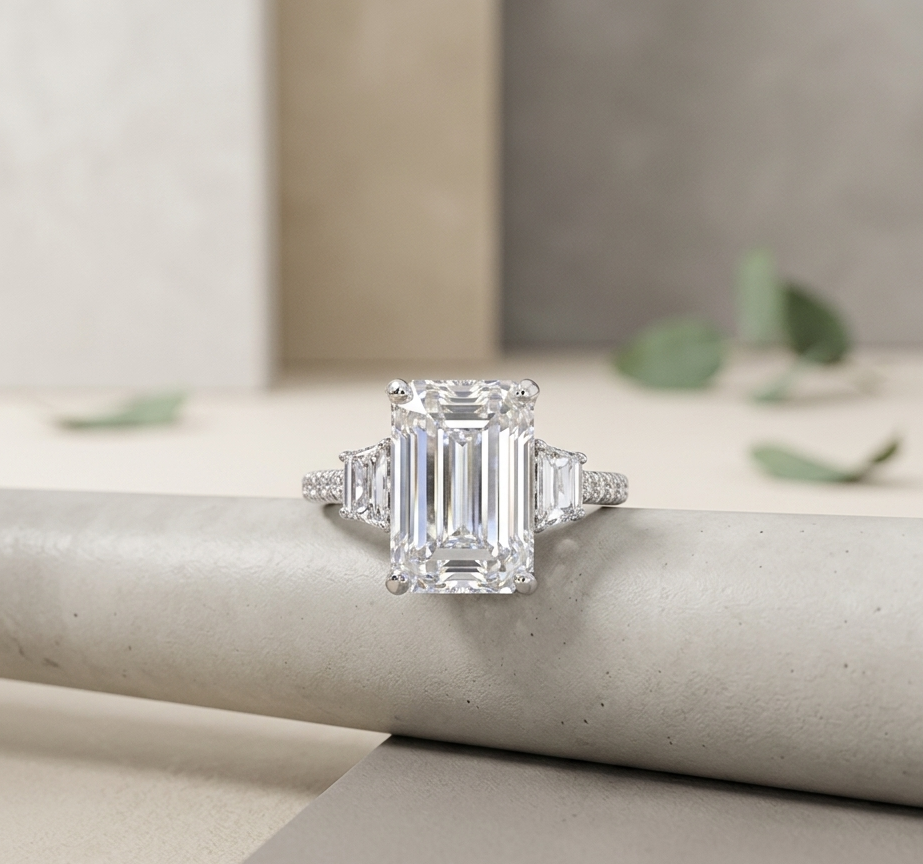 Emerald Cut Three Stone Diamond Ring
