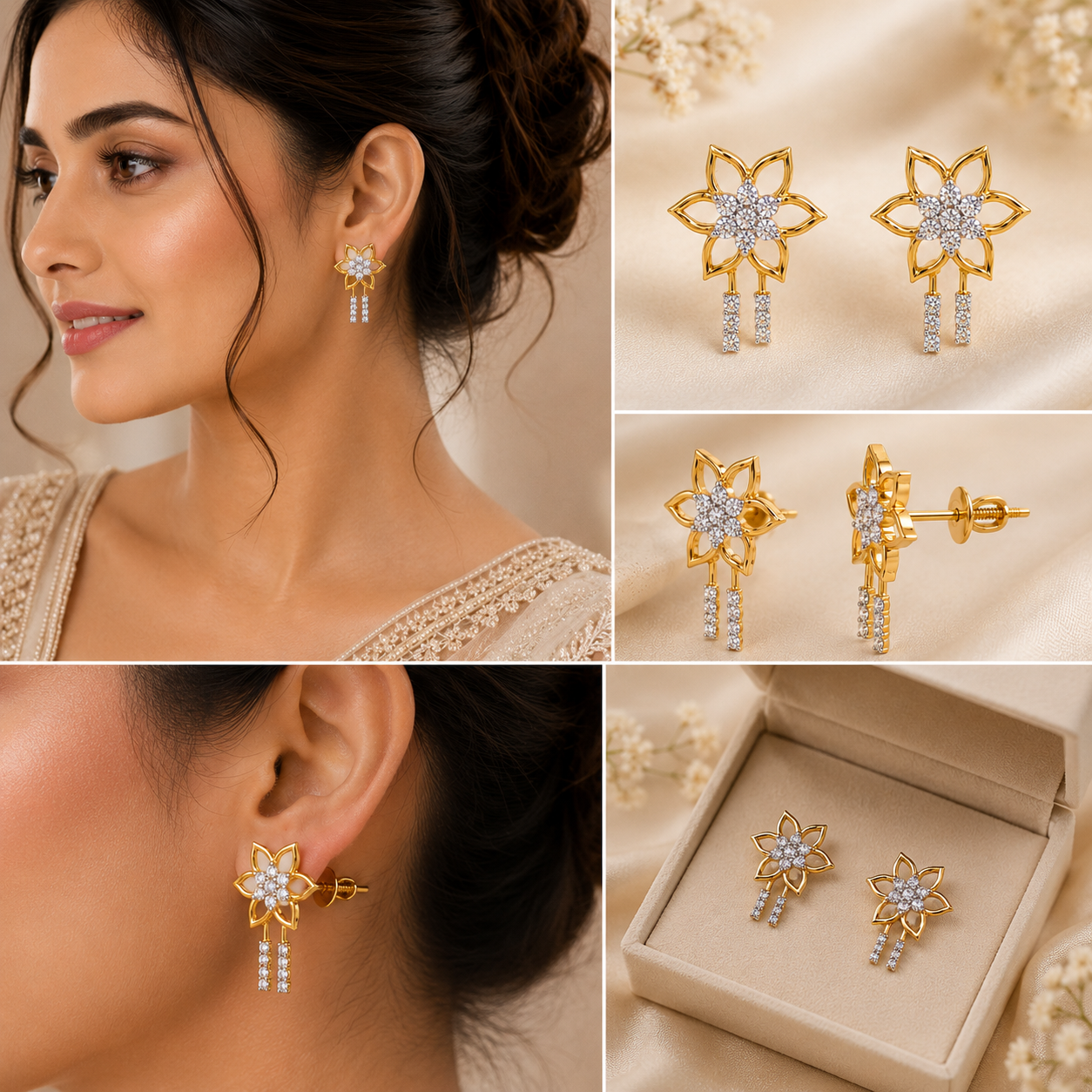 Golden Blossom Diamond Drop Earrings
