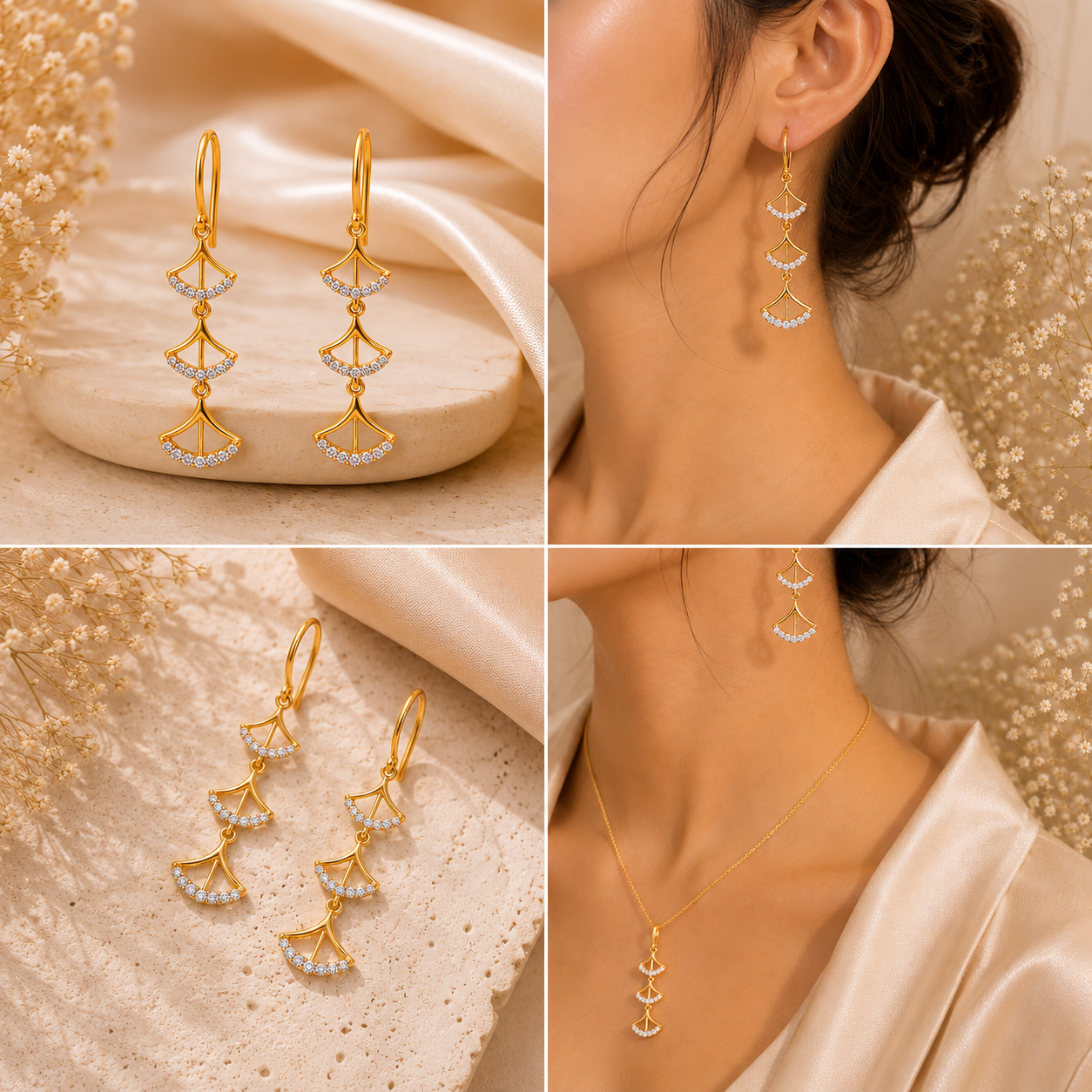 Golden Cascade Crystal Drop Earrings