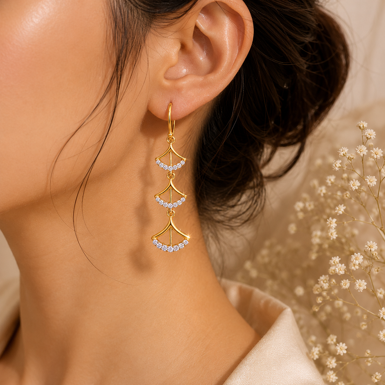 Golden Cascade Crystal Drop Earrings