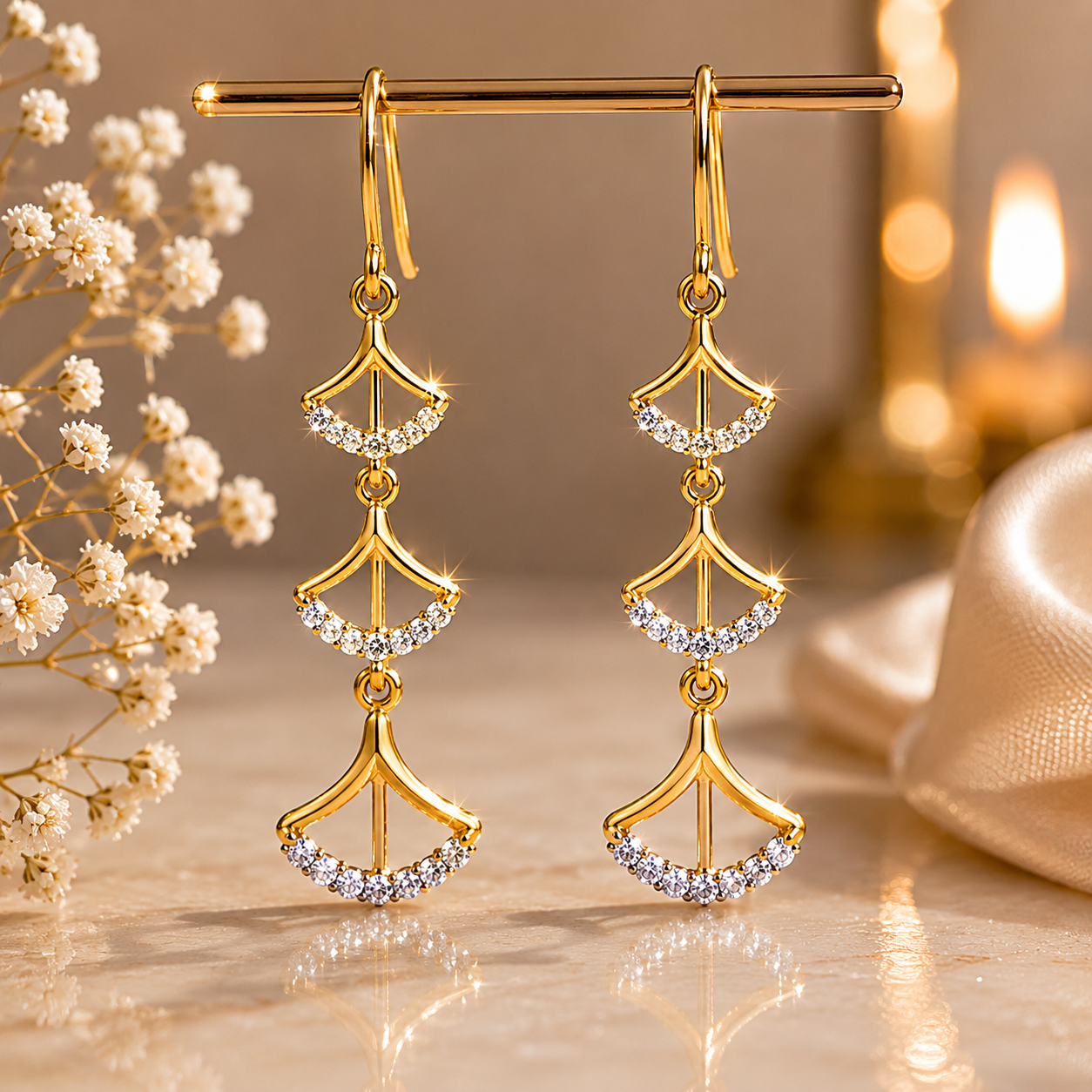 Golden Cascade Crystal Drop Earrings