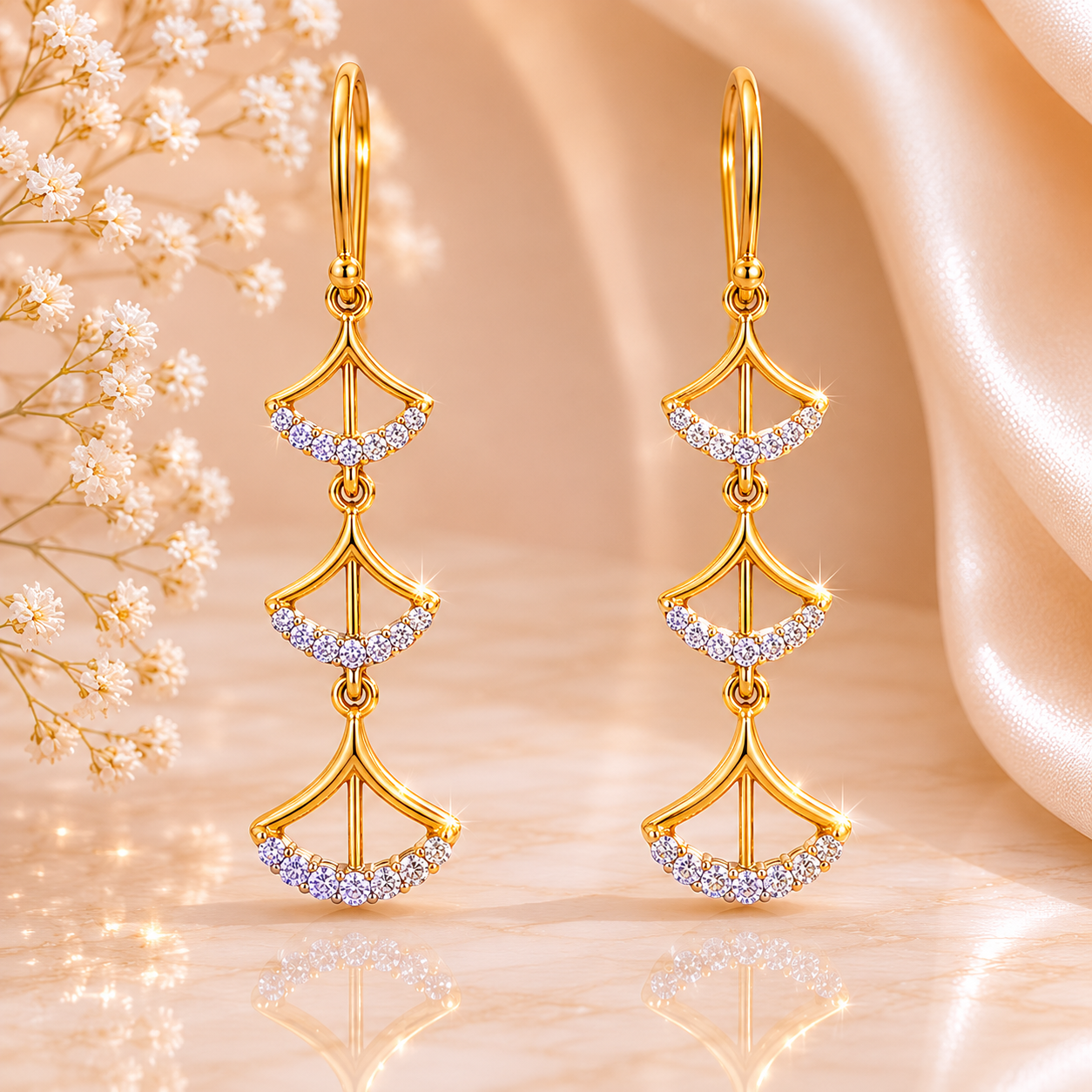 Golden Cascade Crystal Drop Earrings