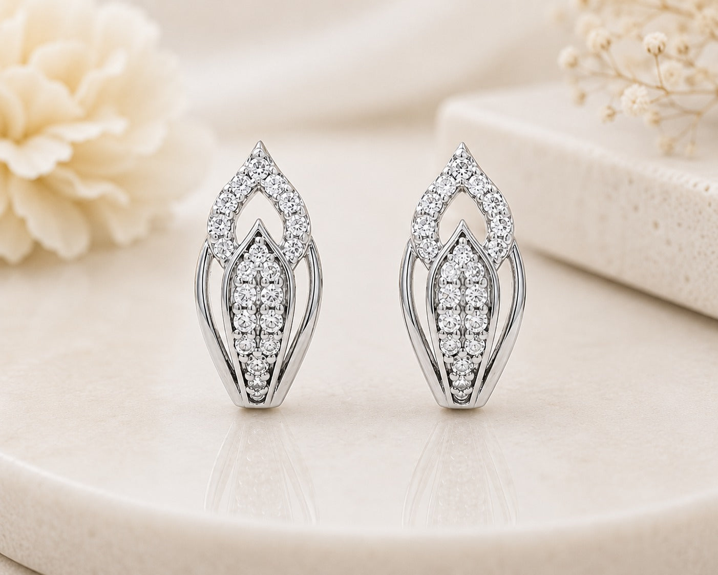Golden Crystal Leaf Stud Earrings