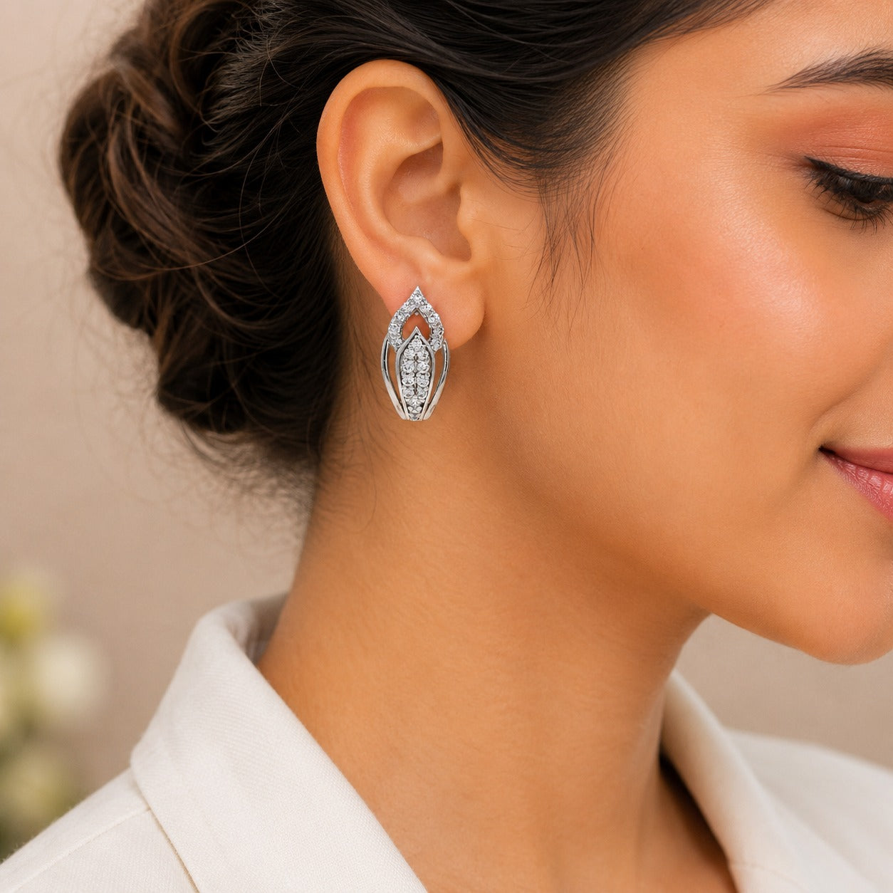 Golden Crystal Leaf Stud Earrings