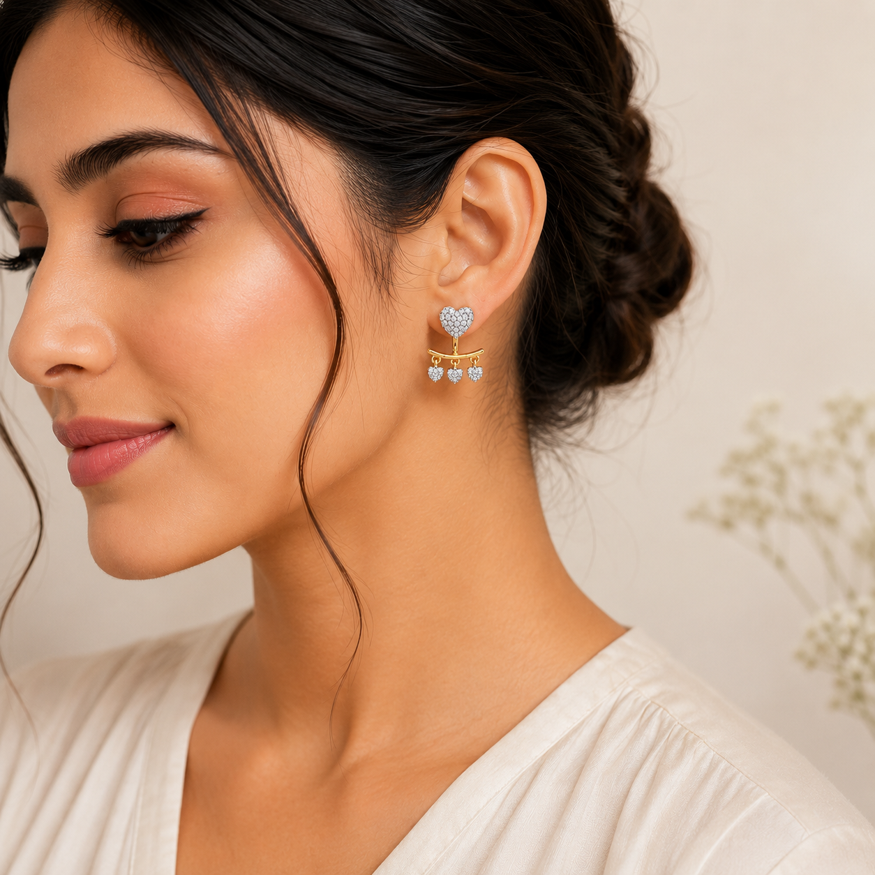 Golden Heart Charm Diamond Earrings