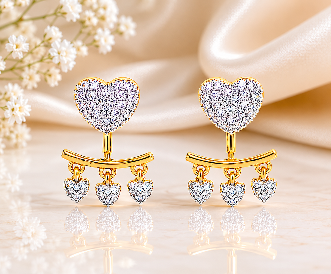 Golden Heart Charm Diamond Earrings