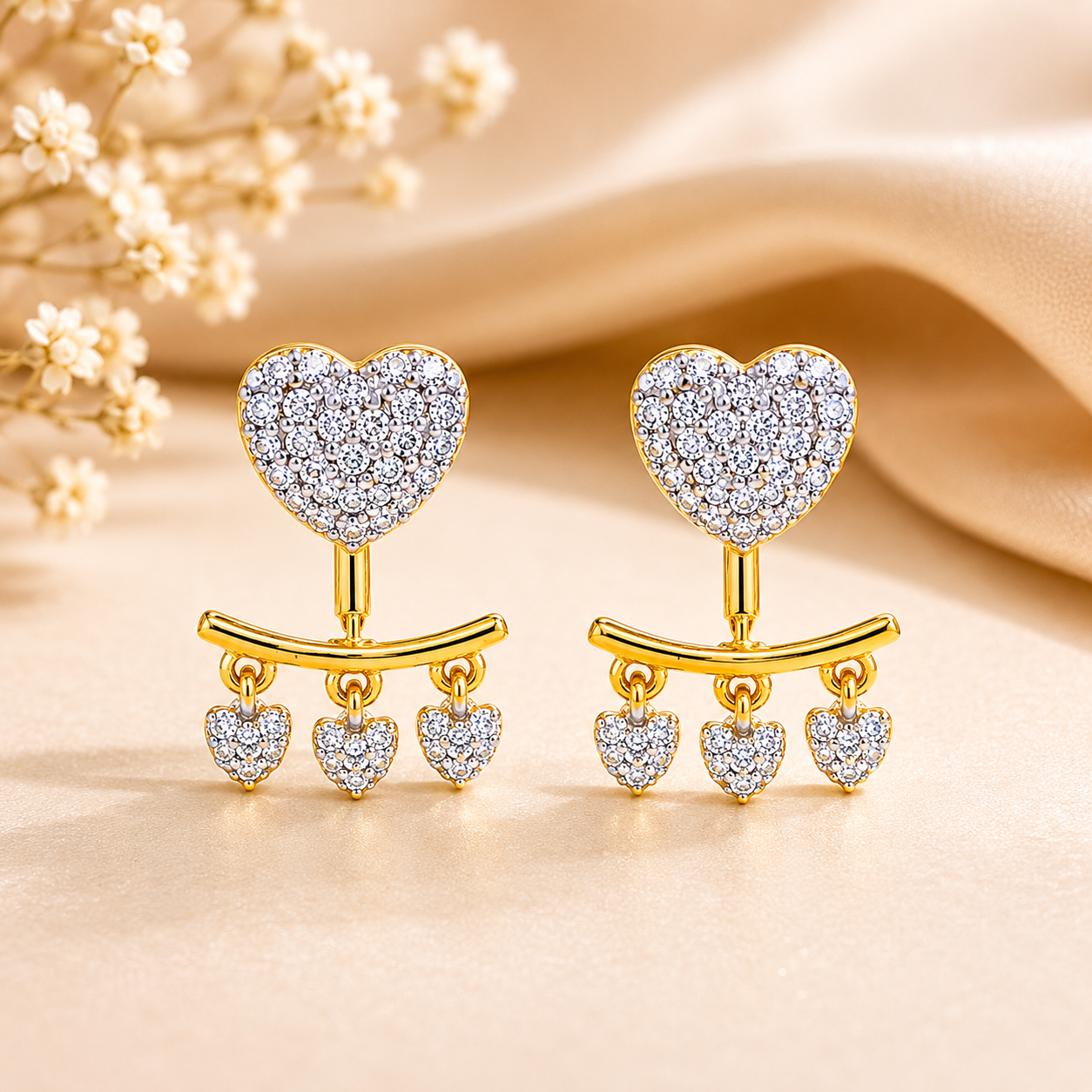 Golden Heart Charm Diamond Earrings