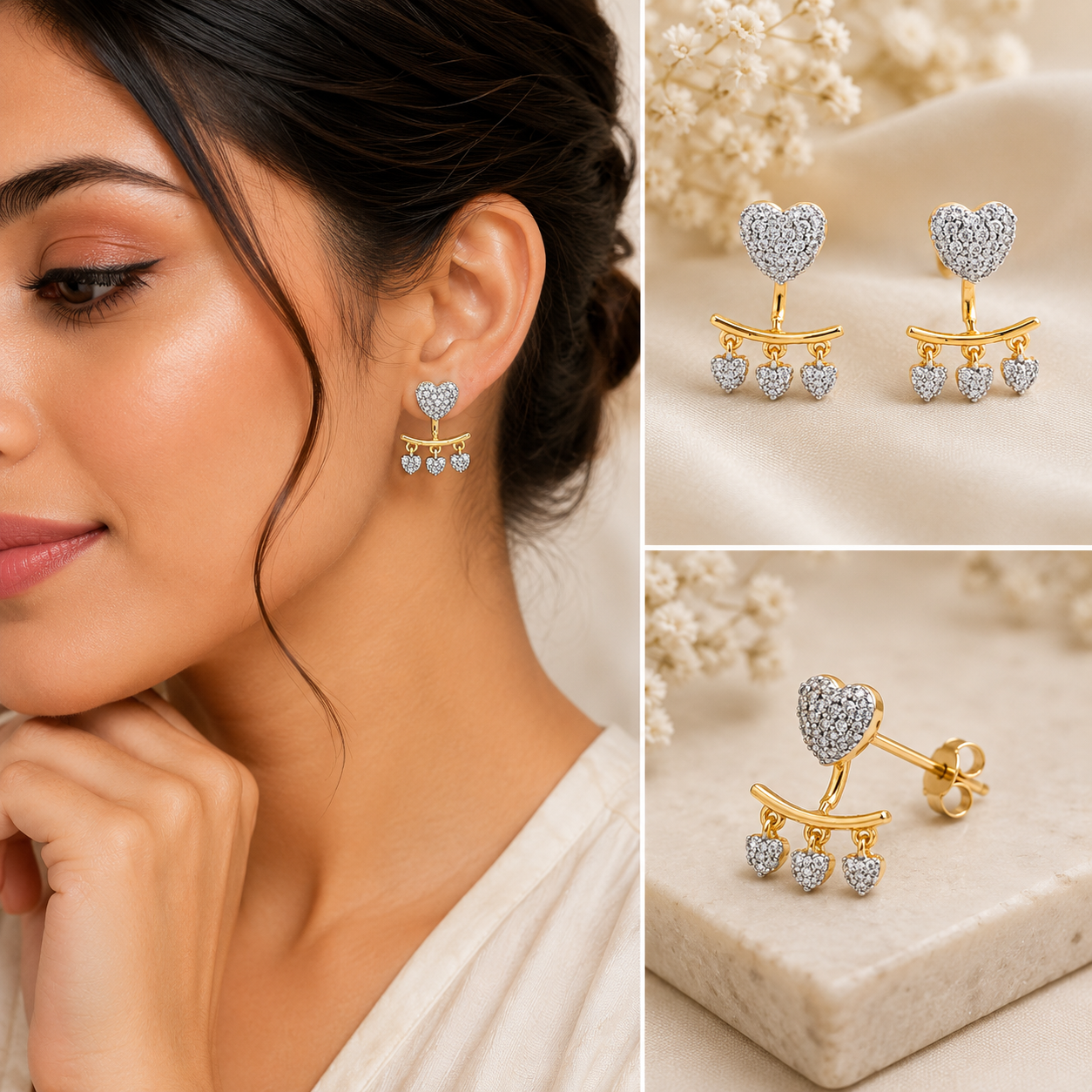 Golden Heart Charm Diamond Earrings
