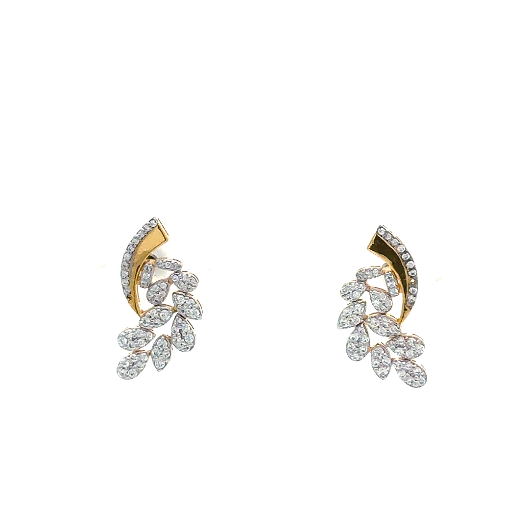 Golden Ribbon Crystal Leaf Stud Earrings