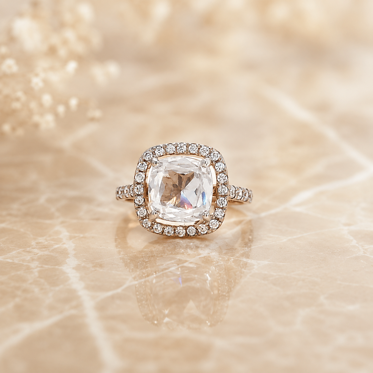 Halo Cushion Diamond Ring